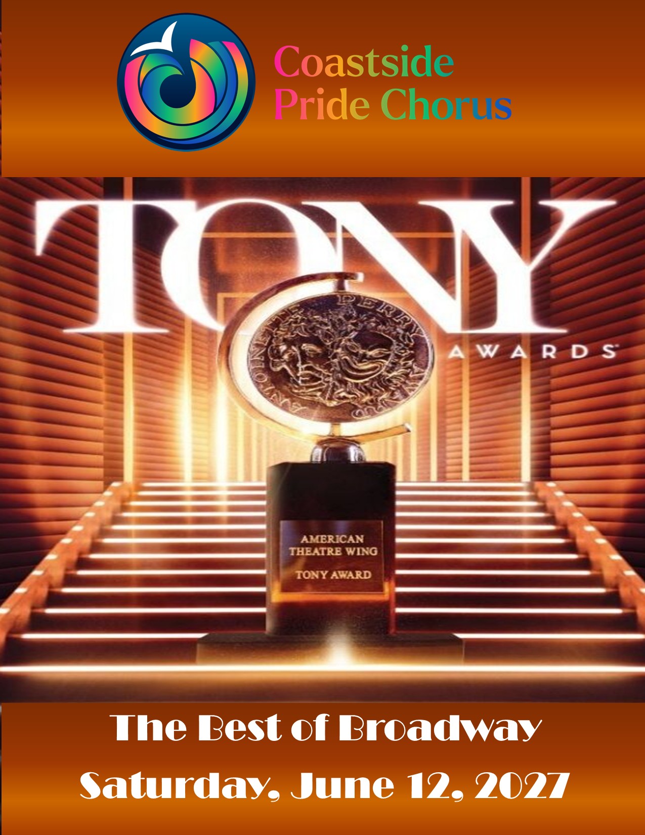 pride chorus glowing golden staircase featuring a tony award